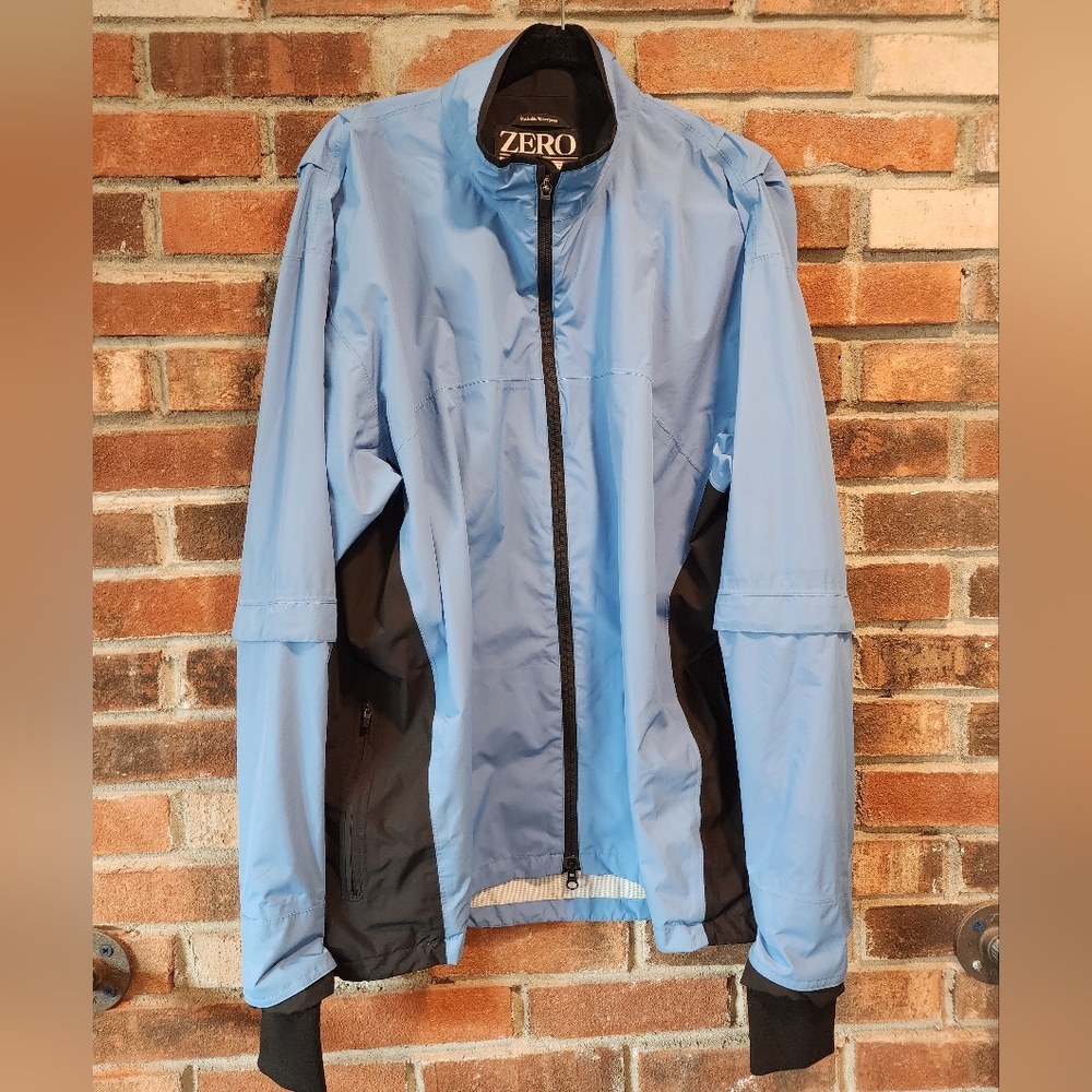 Zero Restriction Golf Waterproof Jacket with Convertible Sleeves Blue & Black XL